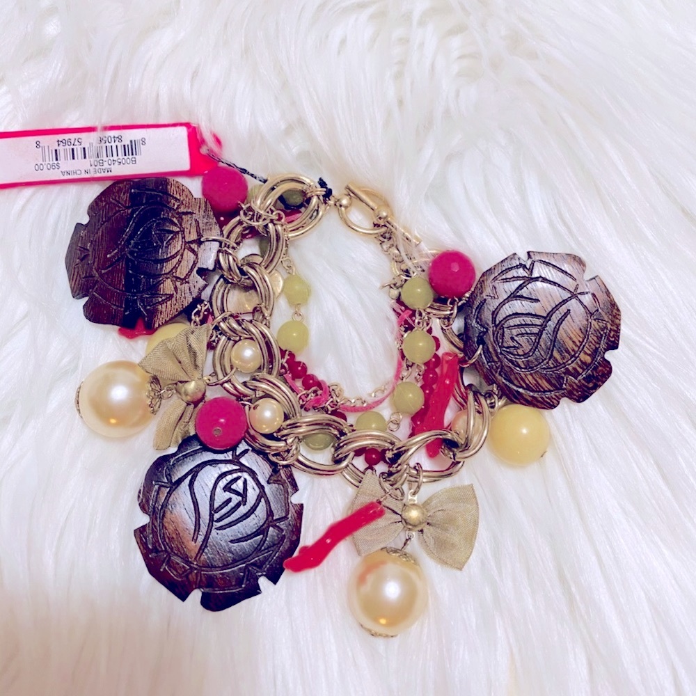 Betsey Johnson Wooden Carved Rose Bracelet